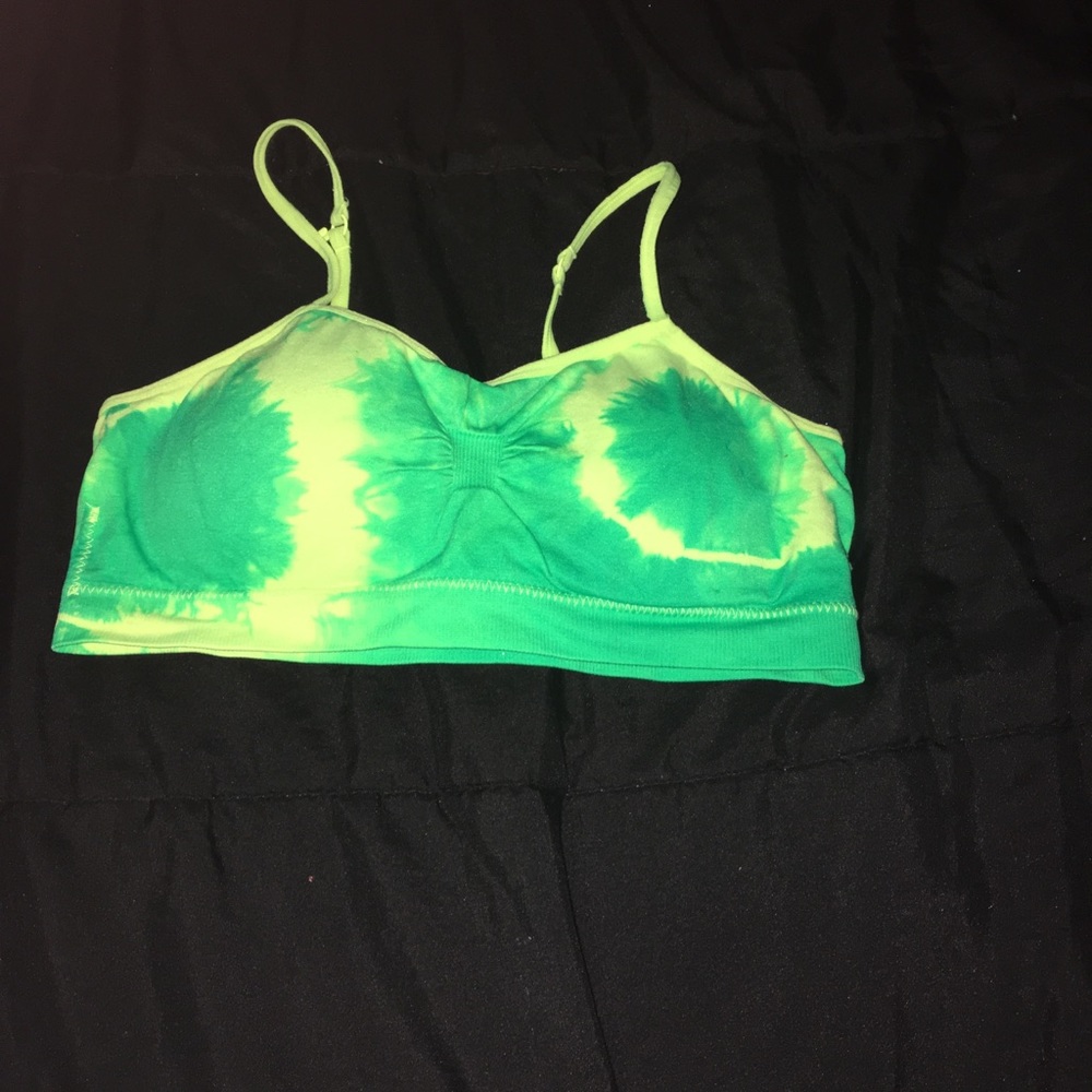 Green tie die sports bra